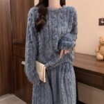 Blue Coral Fleece Jacquard Thermal Pajama Set â€” Autumn/Winter Fleece-Lined, Thickened, Casual Loungewear - Image 4