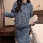 Blue Coral Fleece Jacquard Thermal Pajama Set â€” Autumn/Winter Fleece-Lined, Thickened, Casual Loungewear - Image 6