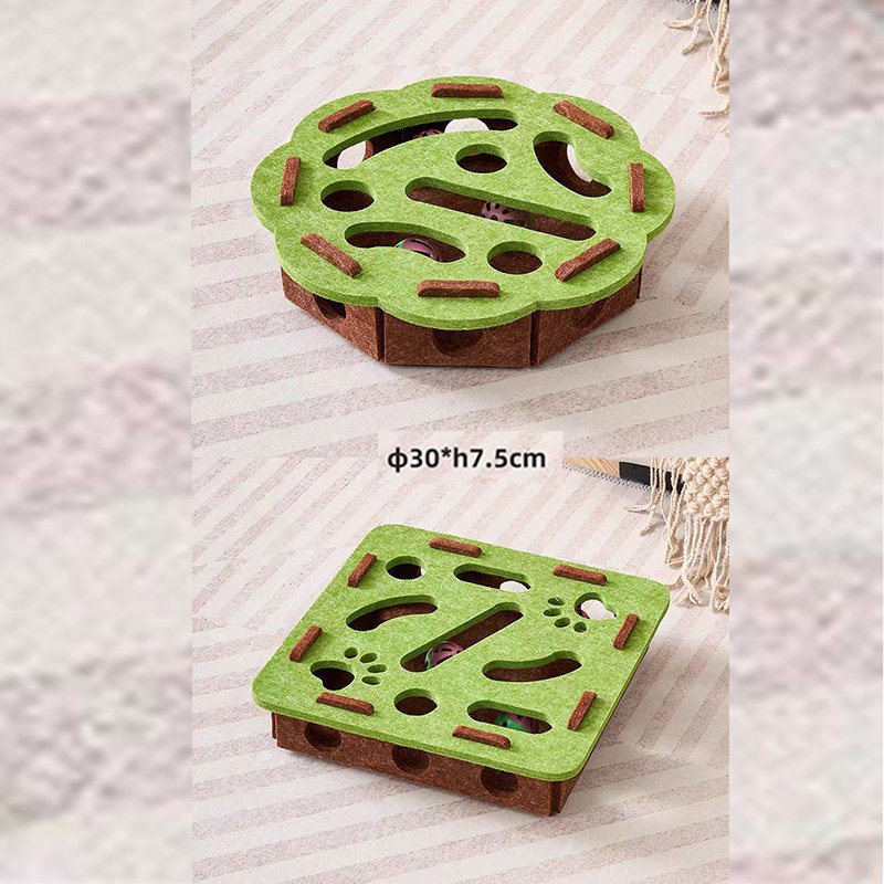 V888-ELOSUNG50035-202604011425-00 2-piece Green cat toy set—featuring square and flower shapes—is an excellent choice for feline entertainment and relaxation. It also serves as a fun maze for kittens and pets, and includes six bells. - Image 1