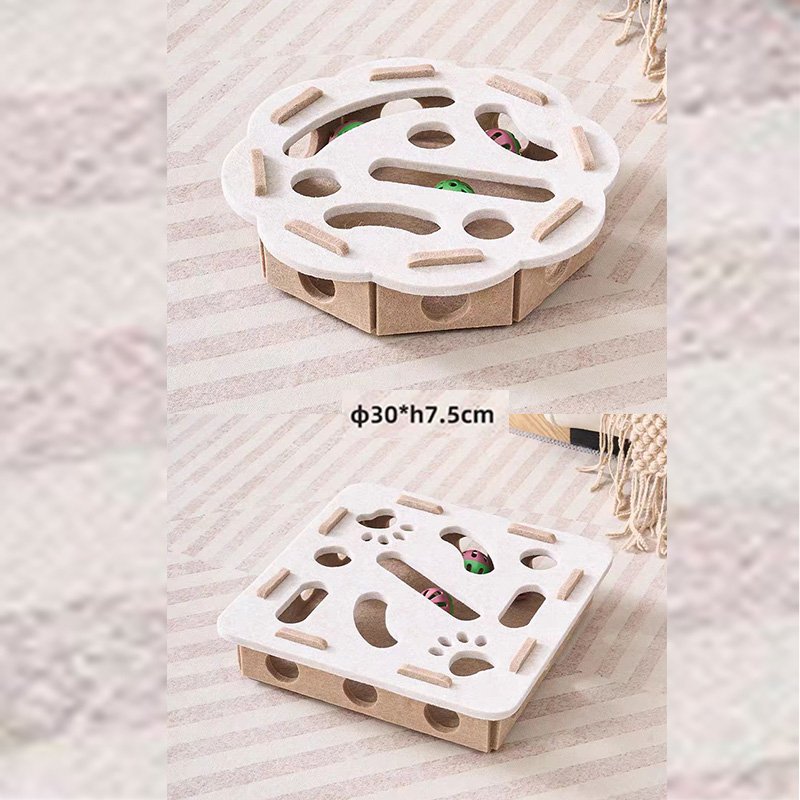 V888-ELOSUNG50037-202604011425-00 2-piece White cat toy set—featuring square and flower shapes—is an excellent choice for feline entertainment and relaxation. It also serves as a fun maze for kittens and pets, and includes six bells. - Image 1