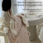 Beige color 180*200cm Double Blanket, Taffeta Fleece Blanket, Thick Winter Quilt, Lambswool Coral Fleece Small Blanket, Office Nap Blanket, Sofa Cover Blanket, Bedding, Machine Washable - Image 2