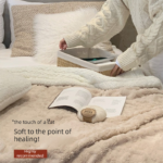Beige color 180*200cm Double Blanket, Taffeta Fleece Blanket, Thick Winter Quilt, Lambswool Coral Fleece Small Blanket, Office Nap Blanket, Sofa Cover Blanket, Bedding, Machine Washable - Image 3