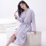 Purple  M size Women's Cotton Robe - Autumn/Winter Bathrobe & Morning Gown | Long Sleeve, Mid-Length, Plus Size | Loose, Comfortable, and Machine Washable | Suitable for All Seasons