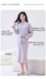 Green M size Women's Cotton Robe - Autumn/Winter Bathrobe & Morning Gown | Long Sleeve, Mid-Length, Plus Size | Loose, Comfortable, and Machine Washable | Suitable for All Seasons - Image 8