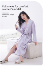 Beige 2XL size Women's Cotton Robe - Autumn/Winter Bathrobe & Morning Gown | Long Sleeve, Mid-Length, Plus Size | Loose, Comfortable, and Machine Washable | Suitable for All Seasons - Image 4