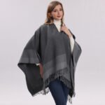 Khaki elegant women's tassel cape shawl scarf, multi-functional all-in-one warm and comfortable winter shawl scarf, convenient for home, travel, and office wear, stylish and beautiful with tassels. - Image 6