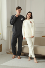 White Women's Warm & Cozy Semi-Flannel Couple's Pajamas â€” Knitted Digital Pattern, Soft Fleece Material, Pullover Style: The Ideal Choice for Loungewear in Autumn and Winter. - Image 3