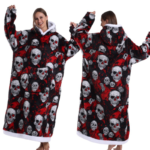 Skull Design Oversized Hooded Blanket for Adults - Ultra Soft & Warm Wearable Fleece Throw with Giant Pocket, Perfect for Winter, Christmas & Valentine's Day