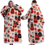 Skull Design Oversized Hooded Blanket for Adults - Ultra Soft & Warm Wearable Fleece Throw with Giant Pocket, Perfect for Winter, Christmas & Valentine's Day - Image 6