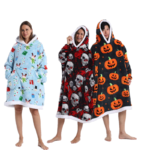 Skull Design Oversized Hooded Blanket for Adults - Ultra Soft & Warm Wearable Fleece Throw with Giant Pocket, Perfect for Winter, Christmas & Valentine's Day - Image 7