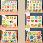 6 pce Toddler Peg Puzzle - An educational and entertaining matching toy featuring letters, numbers, shapes, and everyday objects; an early learning and developmental toy suitable for children aged 3 and upletters Style+number Style+articles for da