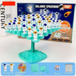 Green Kids Balance Spaceman Stacking Toy - 48 Astronaut Figures Balance Tree Game with Punishment Wheel & Dice - Parent-Child Interactive Tabletop Game for Boys Girls Ages 3-8