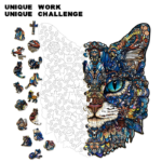L Style Blue-Eyed Cat Wooden Jigsaw Puzzle -Irregular Animal Shaped Puzzle, Laser Cut 3D Craft, Stress Relief Brain Game Gift for Adults 14+ - Image 2