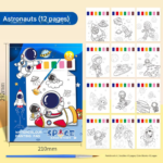 Kids Watercolor Coloring Book Set - Portable Paint with Water Art Book for Children, 12 Pages Tear-Off Drawing Pad with Built-in Palette and Brush, Mess-Free Painting Activity for Ages 5+ã€Astronaut Styleã€‘