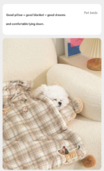 L size 2-Piece Plaid Apple Pet Blanket and Pillow Set - Soft Cotton Plush Sleeping Mat for Dogs and Cats, All-Season Reversible Cushion Bed with Cute Bear Pillow, Machine Washable Pet Bed Accessories - Image 2