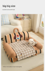L size 2-Piece Plaid Apple Pet Blanket and Pillow Set - Soft Cotton Plush Sleeping Mat for Dogs and Cats, All-Season Reversible Cushion Bed with Cute Bear Pillow, Machine Washable Pet Bed Accessories - Image 4