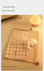 L size 2-Piece Plaid Apple Pet Blanket and Pillow Set - Soft Cotton Plush Sleeping Mat for Dogs and Cats, All-Season Reversible Cushion Bed with Cute Bear Pillow, Machine Washable Pet Bed Accessories - Image 6