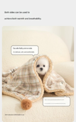 L size 2-Piece Plaid Apple Pet Blanket and Pillow Set - Soft Cotton Plush Sleeping Mat for Dogs and Cats, All-Season Reversible Cushion Bed with Cute Bear Pillow, Machine Washable Pet Bed Accessories - Image 9