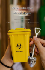 5-piece cup Creative Trash Can Ceramic Mug with Shovel Spoon - 400ml Funny Garbage Bin Coffee Cup with Lid - Novelty Gag Gift for Birthday Christmas - Quirky Kitchen Cup for Home Officeã€Green+Red+Blue+Yellow+Greyã€‘ - Image 8