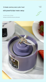 2-piece White and Green 7.4V Portable Blender Smoothie Maker 450ml Wireless Rechargeable Juicer Cup with 12-Blade Stainless Steel Cutter, LED Digital Display, USB Charging Personal Blender for Travel Gym Office Home - Image 5