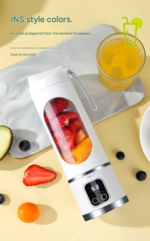 2-piece White and Purple 7.4V Portable Blender Smoothie Maker 450ml Wireless Rechargeable Juicer Cup with 12-Blade Stainless Steel Cutter, LED Digital Display, USB Charging Personal Blender for Travel Gym Office Home - Image 4