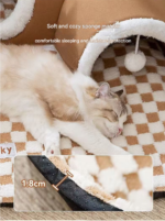 Brown XL size Cat Tunnel Bed House 4-Season Universal Removable Washable U-Shaped Cat Cave with Multi-Entrance, Plush Hideaway Pet Nest with Detachable Mat for Indoor Cats, Non-Slip Bottom, Multi-Cat Friendly - Image 6