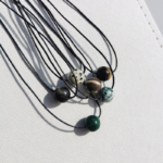 Vintage Geometric Natural Stone Bead Pendant Necklace Adjustable Black Rope Collarbone Chain Unisex Boho Jewelry Gift-Spotted Stone - Image 3