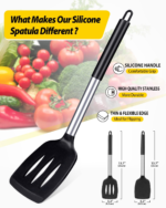 Grey 2-Piece Silicone Spatula Set Slotted Turner Solid Turner Stainless Steel Handle Heat Resistant Non-Stick Cookware Kitchen Utensils - Image 2