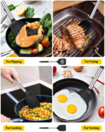 Grey 2-Piece Silicone Spatula Set Slotted Turner Solid Turner Stainless Steel Handle Heat Resistant Non-Stick Cookware Kitchen Utensils - Image 3