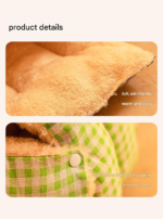 S size Green Plaid Cat Cave Bed Winter Warm Enclosed Pet House Cozy Cat Sleeping Bag Semi-Enclosed Cat Nest Small Dog Bed PP Cotton Filling Washable Pet Supplies - Image 8