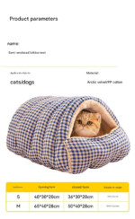 S size Green Plaid Cat Cave Bed Winter Warm Enclosed Pet House Cozy Cat Sleeping Bag Semi-Enclosed Cat Nest Small Dog Bed PP Cotton Filling Washable Pet Supplies - Image 9