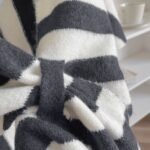 Grey Striped Women's  Triangle Shawl Cape - Soft Knit Faux Cashmere Poncho Wrap, Lightweight Warm Pullover for Office Travel & Daily Wear - Image 2