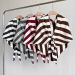 Grey Striped Women's  Triangle Shawl Cape - Soft Knit Faux Cashmere Poncho Wrap, Lightweight Warm Pullover for Office Travel & Daily Wear - Image 4