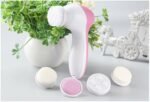 Green 5-in-1 Electric Facial Cleansing Brush - Rotating Face Scrubber with 5 Interchangeable Heads for Deep Pore Cleaning, Exfoliating & Massaging - Battery Operated (2 x AA, Not Included) - Image 2
