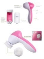 Green 5-in-1 Electric Facial Cleansing Brush - Rotating Face Scrubber with 5 Interchangeable Heads for Deep Pore Cleaning, Exfoliating & Massaging - Battery Operated (2 x AA, Not Included) - Image 3