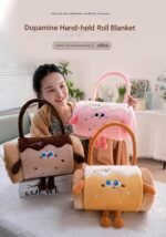 Brown 80*100cm Cartoon Hand-Carry Roll-Up Blanket - Plush Flannel Nap Blanket with Pillow Function, Portable Office & Travel Throw for Home, Car, and Sofa Use - Soft, Machine Washable, Multi-Scene Use - Image 2