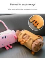 Orange 100*170cm Cartoon Hand-Carry Roll-Up Blanket - Plush Flannel Nap Blanket with Pillow Function, Portable Office & Travel Throw for Home, Car, and Sofa Use - Soft, Machine Washable, Multi-Scene Use - Image 4