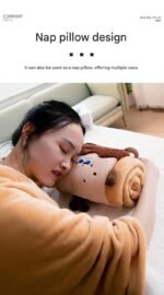 Orange 100*170cm Cartoon Hand-Carry Roll-Up Blanket - Plush Flannel Nap Blanket with Pillow Function, Portable Office & Travel Throw for Home, Car, and Sofa Use - Soft, Machine Washable, Multi-Scene Use - Image 8