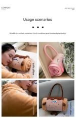Orange 100*170cm Cartoon Hand-Carry Roll-Up Blanket - Plush Flannel Nap Blanket with Pillow Function, Portable Office & Travel Throw for Home, Car, and Sofa Use - Soft, Machine Washable, Multi-Scene Use - Image 9
