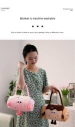 Pink 100*170cm Cartoon Hand-Carry Roll-Up Blanket - Plush Flannel Nap Blanket with Pillow Function, Portable Office & Travel Throw for Home, Car, and Sofa Use - Soft, Machine Washable, Multi-Scene Use - Image 7