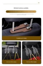 2-piece Brown and Grey ABS Dual-Hook Car Seat Back Hanger â€” Foldable, Faux-Suede Headrest Hook; The ideal companion for hanging handbags and shopping bags, also doubles as a mobile phone holder - Image 5