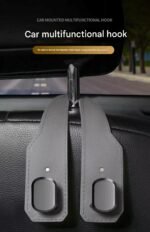 2-piece Black and Brown Alloy Dual-Hook Car Seat Back Hanger â€” Foldable, Faux-Suede Headrest Hook; The ideal companion for hanging handbags and shopping bags, also doubles as a mobile phone holder - Image 2