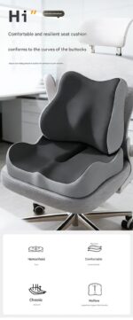2-piece Black Ergonomic Memory Foam Seat Cushion with Lumbar Support - Breathable Contoured Design for Office, Car, and Home Use - Relieves Tailbone Pressure, Improves Posture, and Enhances Comfort for Prolonged Sitting - Image 2