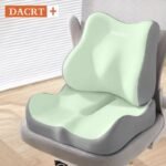 2-piece Green Ergonomic Memory Foam Seat Cushion with Lumbar Support - Breathable Contoured Design for Office, Car, and Home Use - Relieves Tailbone Pressure, Improves Posture, and Enhances Comfort for Prolonged Sitting
