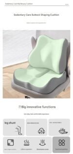 2-piece Green Ergonomic Memory Foam Seat Cushion with Lumbar Support - Breathable Contoured Design for Office, Car, and Home Use - Relieves Tailbone Pressure, Improves Posture, and Enhances Comfort for Prolonged Sitting - Image 3