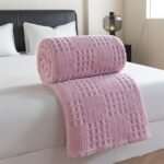 Pink 180*200cm Thickened Double-Sided Plush Waffle Weave Throw Blanket - Anti-Static Taffeta Velvet & Flannel Fleece - Warm, Soft, Non-Shedding Blanket for Winter, Sofa, Bed & Office