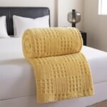 Yellow 180*200cm Thickened Double-Sided Plush Waffle Weave Throw Blanket - Anti-Static Taffeta Velvet & Flannel Fleece - Warm, Soft, Non-Shedding Blanket for Winter, Sofa, Bed & Office