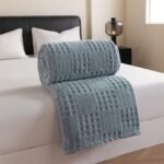 Blue-gray 180*200cm Thickened Double-Sided Plush Waffle Weave Throw Blanket - Anti-Static Taffeta Velvet & Flannel Fleece - Warm, Soft, Non-Shedding Blanket for Winter, Sofa, Bed & Office