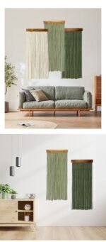 Light Green 90Ã—40 cm Natural Fibre Tapestry -Handwoven Cotton Tassel Wall Hanging â€“ Minimalist Boho Decor for Bedroom, Living Room & CafÃ© - Image 6
