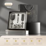 Black 5-Piece Gift Box Set Premium ABS Hair Care Gift Set with Cushion Paddle Brush, Detangling Comb, Cleaning Brush & Stand - Elegant Motherâ€™s Day or Coupleâ€™s Gift for Daily Styling and Scalp Comfort